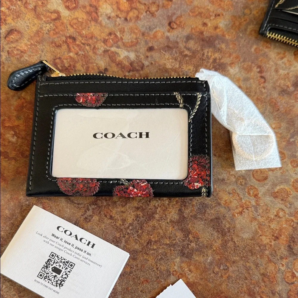 Coach Black and Red Cherry Print Card Holder - Picture 3 of 4